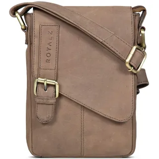 ROYALZ 'Louisiana' Leder Umhängetasche Klein für Männer Herren Ledertasche Mini Seitentasche Vintage Look Tasche zum Umhängen, Farbe:Montana Braun - L