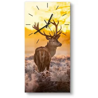 DEQORI Wanduhr 'Hirsch am Wintermorgen' (Glas Glasuhr modern Wand Uhr Design Küchenuhr) braun|orange 30 cm x 60 cm