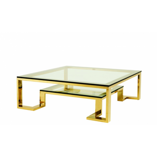 Casa Padrino Luxus Art Deco Designer Couchtisch Gold 120 x 120 x H. 40 cm - Wohnzimmer Salon Tisch - Luxus Hotel Möbel
