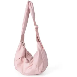 Nylon Puffer Crescent Crossbody Bag für Damen, leicht, bauschig, Umhängetasche, Hobo-Tasche, groß, täglich, lässig, Schultertasche, Pink - 320 x 240 x 160 mm