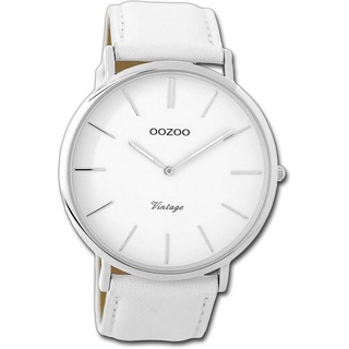OOZOO Quarzuhr Oozoo Leder Damen Uhr C9310 Analog, Damenuhr Lederarmband weiß, rundes Gehäuse, groß (ca. 45mm) weiß