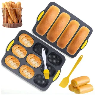 HEYHIPPO Brotbackform Backform Set für Baguette & Brot, 2 Silikonformen, Spülmaschinenfest, (2-tlg), Antihaft-Silikon,hitzebeständig,leicht zu reinigen,rutschfestem Griff