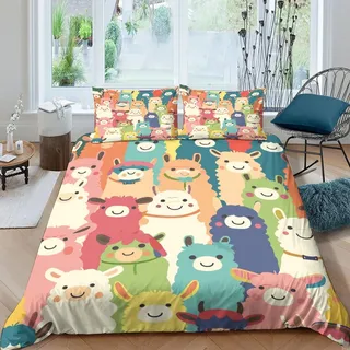 QINGTIANFC Alpaka Bettwäsche Set 3D-Druck Kinder Niedlicher Cartoon Bettbezug-Set Angenehme Mit Reißverschluss Microfaser Bedding Double(200x200cm)