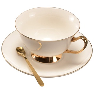 Pfedxoon Britische Kaffeetasse Haushalt Modische Teetasse mit Untertasse Löffel (225ml)