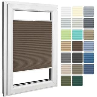 Home-Vision Premium Plissee zum Anschrauben in der Glasleiste (Braun B80cm x H120cm) Blickdichtes Fensterrollo mit Halterungen zum Bohren Sonnenschutz Jalousie für Fenster & Türen