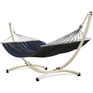 Potenza Outdoor Hängematte mit Gestell für 2 Personen I Stabhängematte XXL 220x160, 200kg I Verzinkter Hängemattengestell 220kg Wetterfest (Grau, Gestell Ecru)