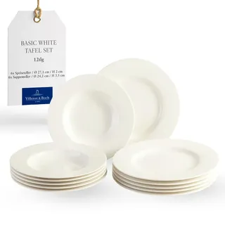 vivo - Villeroy & Boch Group - Basic White, 12-teiliges Tafelservice, 750ml, Premium Porzellan, Spülmaschinenfest, Weiß