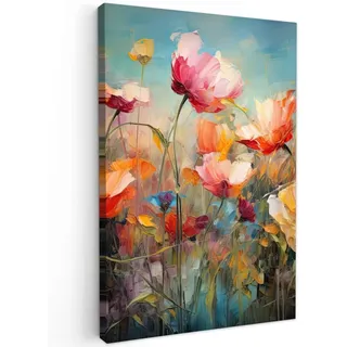 OnlyWow Leinwand Bilder Bunte Blumen | Gr.: 30 x 40 cm