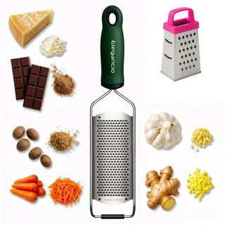 ELEGANCIO Küchenreibe Edelstahl Käsereibe Ingwerreibe Parmesanreibe feine Multireibe +GRATIS grün