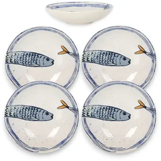 WestCraft Speiseteller Teller im mediterranen Design mit Sardinen-Motiv 2.0, Maritime Teller, (4 St), 4er Set, hochwertig und robust - langlebig und vielseitig einsetzbar weiß rund | Ø 21 cm x 5 cm