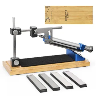 HIUYRFS Messerschärfer Profi Set mit Aufbewahrungsbox aus Holz, Professioneller Messerschleifer mit Schnellspann-Design, Einstellbarer Winkel 0–30° Messerschärfer Set für Feinschleif-Polierwerkzeug