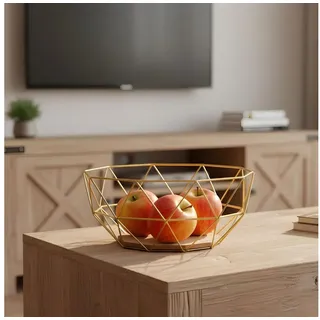 levandeo Korb Metall Gold 26x12cm Obstkorb Modern Holz MDF Braun Schüssel Schale Deko Obstschale Tischdeko