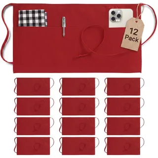 Utopia Wear 12 Stück Servierschürze mit 3 Taschen, Taillenschürze für Kellner, 30,5 cm, Rot/Ausflug, einfarbig (Getaway Solids), 24x12 Inch (Pack of 12)