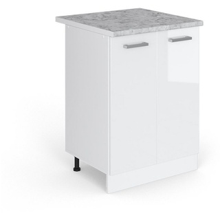 Vicco Unterschrank Küchenschrank + Arbeitsplatte 60 cm R-LINE Weiß Hochglanz weiß