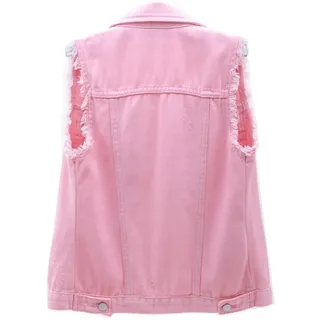 Siehin Damen Jeansweste Button Up Denim Weste Ärmellos Jeansjacke Beiläufige Jeansweste (Rosa, 38) - 38