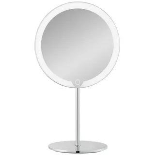 blomus LED-Lichtspiegel -MODO- LED Kosmetikspiegel: Designer LED Spiegel mit 5-fachem Zoom, Dimmbar, 5-fach Zoom, 3000-6000K, Akku, LED Leuchtring, IP44, Schwenkbar silberfarben 20 cm x 34.5 cm x 14 cm