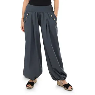 malito more than fashion Haremshose malito Damen Pumphose mit Holzzierknöpfen 23245H Pumphose Sommerhose locker und luftig Einheitsgröße grau