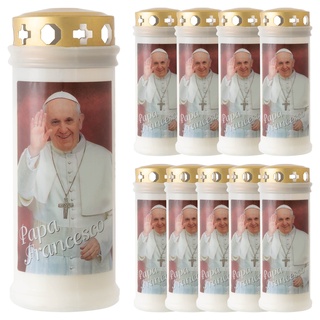 10er Set Grablicht weiß Lumino L40 "Papst Franziskus"Größe 17x6,5 cm Grabkerze