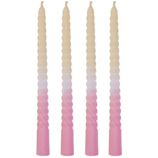 Kerze Gedrehte Spitzkerze mit Farbverlauf Creme/Pink Pastellfarben 4er-SET Echtwachskerze Wohndekoration Bunt Geschenkidee 2 x 25 cm