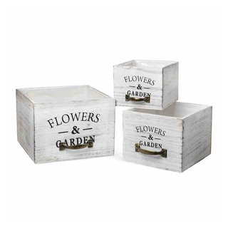 Linoows Pflanzkübel Pflanzenkasten Set, Holz Blumenkästen mit Griffen, 3 Landhaus Pflanzen Schubladen weiß