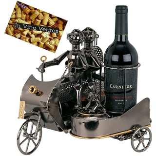 BRUBAKER Weinflaschenhalter Paar auf Motorrad mit Beiwagen, (inklusive Grußkarte), Metall Skulptur, Wein Geschenk Flaschenhalter silberfarben