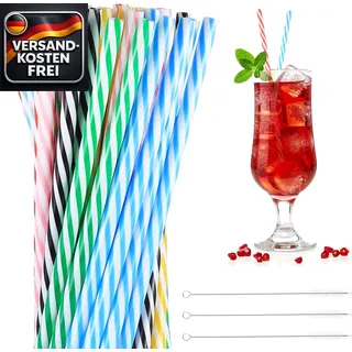 Wiederverwendbare Trinkhalme 23 cm für Getränke, bunt, robust, mit Reinigungsbür