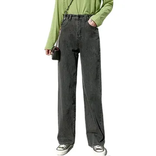 dalamirra Damen Jeans Freizeithose Y3K Stil High Waisted Jeans Weites Bein Elastische Elegante Hose Jeans Retro lose Freizeithose Street Wear Gerade Bein Jeans Weites Bein Jeanshose - XS