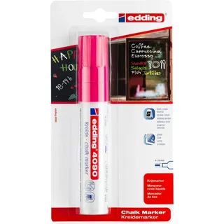 edding 4090 Kreidemarker - neon-pink - 1 Kreidestift - Keilspitze 4-15 mm - breiter Kreidestift für Tafel abwischbar - zum Beschriften von Fenster, Glas, Spiegel - Tafelstift mit deckenden Farben
