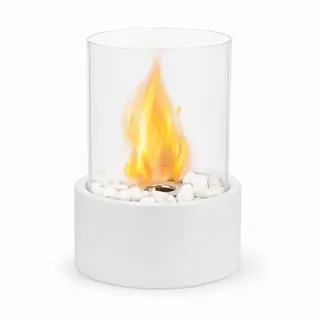 JHY DESIGN Feuerschale 28cm Hoch Tisch-Kamin/Feuerschale Tischlampe Windlichter, (1-St), aus Metall und Glas für Innen und Außenbereich, Weiß weiß