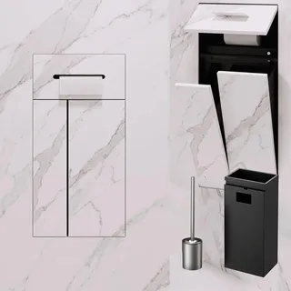 3-in-1 Unterputz Toilettenpapierhalter,304 Wc Modul Bbefliesbar, | mit verdecktem Mülleimer und Bürstenhalter, kachelbarer versteckter Stauraum, für Badezimmer, Küche, Büro,Schwarz