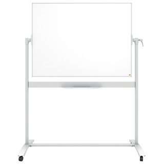 Nobo Mobiles Whiteboard aus Emaille, trocken abwischbar, magnetisch, mit horizontalem Drehpunkt (von oben nach unten schwenkbar), auf Rollen, mit Stifthalter, Magneten und Marker, weiß, 1901033