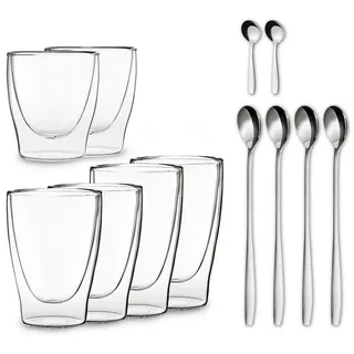 Feelino DUOS doppelwandiges Glas 2 x 80, 310, 400 ml inkl. Löffel, Transparent