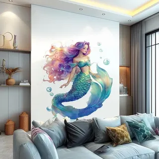 Decords Wandtattoo – Meerjungfrau in einer Fantasy-Unterwasserwelt, 100 cm