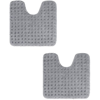PANA Flauschiges Badvorleger Set • Microfaser Microfaser Badematte • Flauschiger und Rutschfester Badvorleger • 2er Pack • Größe: 45 x 45 cm mit WC Ausschnitt • Farbe: Grau