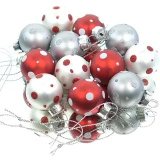 Boltze Mini-weihnachtskugeln Punkte Rot & Silberfarben Ø 3 Cm 12er Set -  Glas