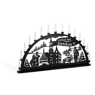 Außenschwibbogen Schwibbogen Lichterbogen 16 flammig/Metall - Motiv: Zwickau - Farbe: schwarz (1,2 Meter)