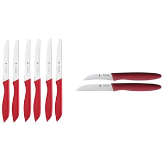 WMF Classic Line Frühstücksmesser Set 6-teilig, 23 cm, Brötchenmesser Wellenschliff, rot & Messerset 2-teilig, mit Schälmesser, Gemüsemesser, Spezialklingenstahl, Griffe aus Kunststoff, rot