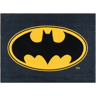 Gertmenian DC Comics Teppich für den Innenbereich – 3x5 Klein, rutschfest, ideal für Kinder im Schlafzimmer, Spielzimmer, Klassenzimmer, Kindergarten oder Spielbereich – Superhelden-Logo, Schwarz/Gelb