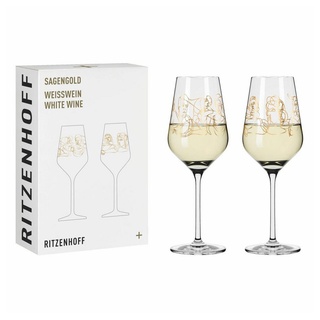 Ritzenhoff Weißweinglas 2er-Set Sagengold 001, Kristallglas, Design von Burkhard Neie bunt|weiß
