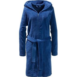 Erwin Müller Bademantel Velours Unisex-Bademantel "Balingen" mit Kapuze, Kurzform, Velours-Frottier, mit Kapuze, V03, Velours Uni blau Kurzform | M