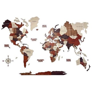 Weltkarte Holz in Multicolor, Green Split - 3D Wanddekoration, World map size:L