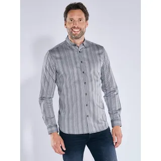 engbers Herren Langarm-Hemd "My Favorite" Grau regular gestreift Button Under - 3XL
