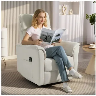 Homcom Relaxsessel Chenille 78 x 105 x 91 cm Cremeweiß elektrisch mit Liegefunktion