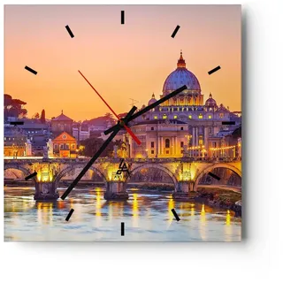 ARTTOR Moderne Wanduhr 40x40cm Quadrat Glasuhr Architektur Städte - 2704 | Rom Italien Basilika Glas Analog Wanduhr Lautlos Wanddekoration Wohnzimmer Büro Küche Wanddeko Küchenuhr Geräuschlos ARTTOR