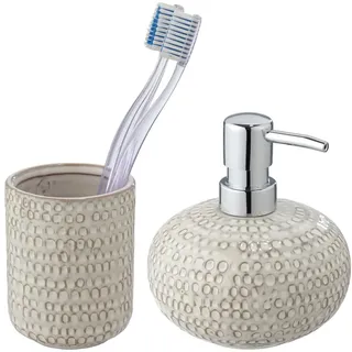 Wenko Waschtisch-Set Zahnputzbecher Beige/Weiß