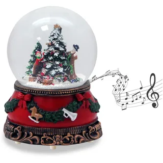 Schneekugel Weihnachten Spieluhr | Christbaum schmücken | B: 10 cm | 20272 | Breite: 10 cm, Höhe: 14 cm | Weihnachtsdekor rot | Schüttelkugel Weihnachtsdekoration | mit Musik