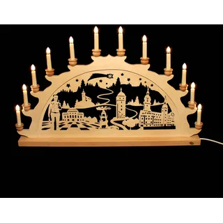 Holz-Schwibbogen Lichterbogen Chemnitz 70 cm Made im Erzgebirge Birke Bergmann
