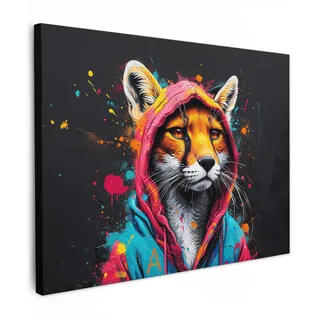 MuchoWow© Leinwandbild Dekoration Wohnzimmer Bilder Aufhängen Wall | 70x50 cm - Decoration Living Room Wohnungs Deko Moderne Graffiti - Fuchs - Pop-Art - Neon