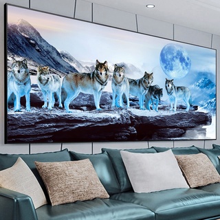 EXQULEG 5D Diamant Painting Bilder Wolf, DIY Diamond Painting Full Groß, Tiere Diamond Painting Set für Kinder und Erwachsene, Diamant Malerei Kits für Home Wanddeko (100x50cm)