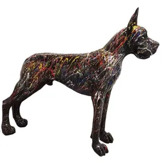 Casa Padrino Luxus Deko Skulptur Hund Dogge Schwarz / Bunt 125 x H. 110 cm - Lebensgroße Deko Figur - XXL Deko Skulptur - XXL Deko Figur - Wohnzimmer Deko - Garten Deko - Luxus Deko XXL Figuren